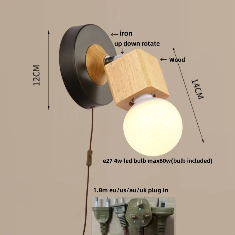 Helnys Nordic LED Wall Lamps Up Down Rotate Modern Wood Iron Stair Light Fixtures