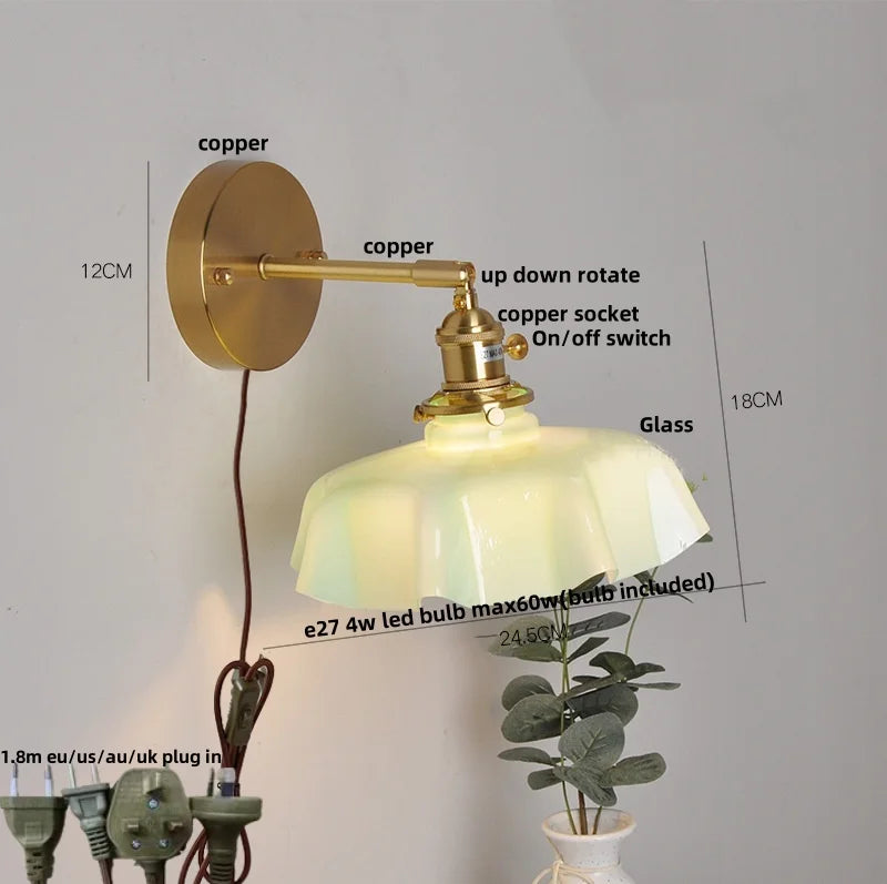 Helnys Copper Glass Wall Sconce LED Light Fixture Nordic Modern Stair Lamp