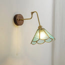 Helnys Fabric Lampshade LED Wall Sconce, Walnut Base, Adjustable Arm