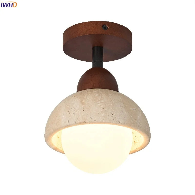 Helnys Vintage Yellow Travertine Ceiling Light with PMMA Lampshade