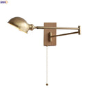 Helnys Ash Wood Canopy LED Wall Sconce Pull Chain Switch Rotate Bedroom Lamp
