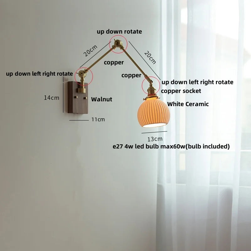 Helnys LED Swing Arm Wall Lamps Nordic Modern Ceramic Stair Light