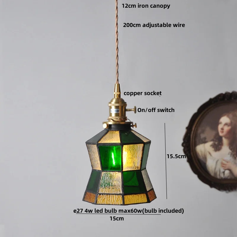 Helnys Amber Glass LED Pendant Light Fixture with Walnut Wood Bar and Adjustable Wire