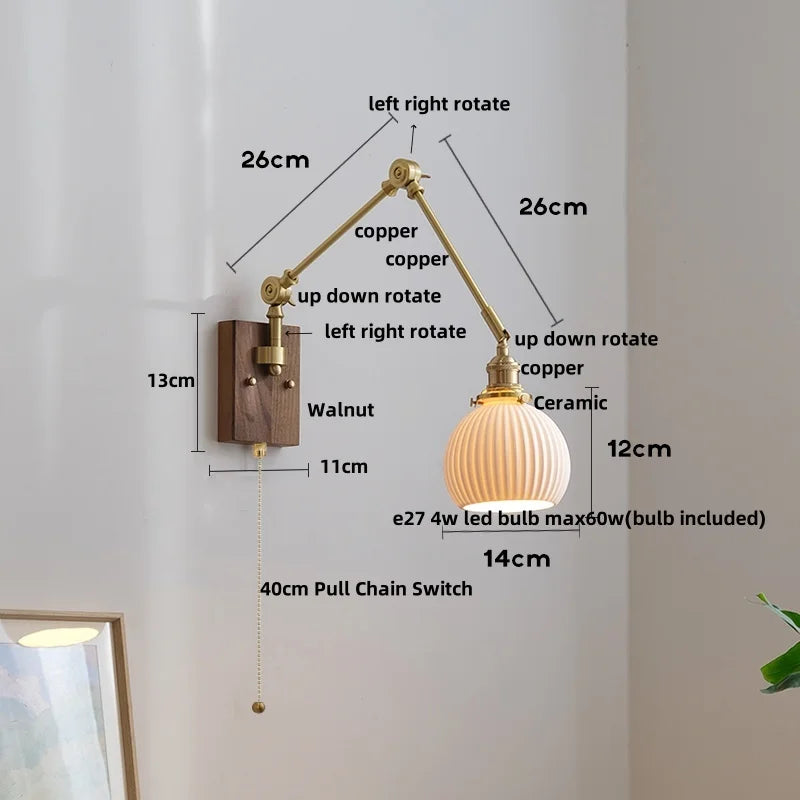 Helnys Wood LED Wall Lights Modern Ceramic Bedside Lamp Sconce