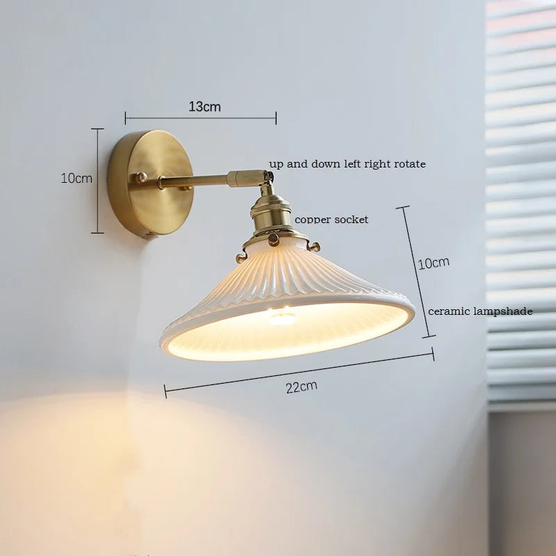 Helnys Nordic Ceramic LED Wall Sconce with Switch for Bedroom Living Room