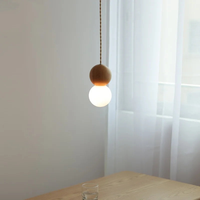 Helnys Modern Nordic Wood Glass Ball LED Pendant Lights for Home Decor