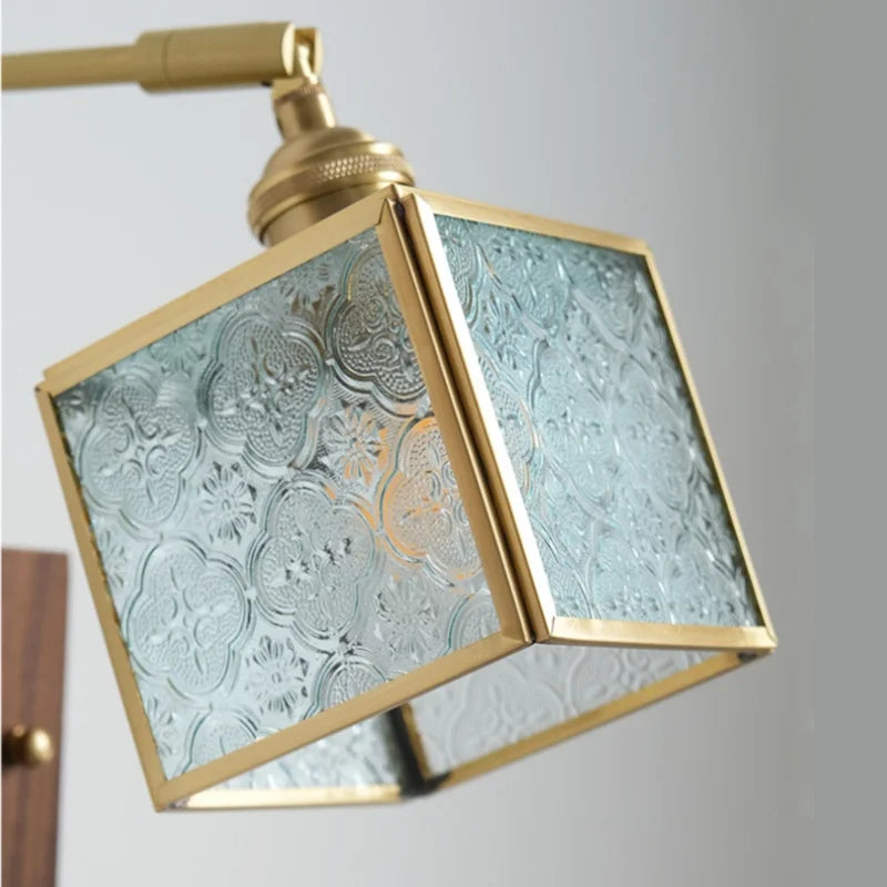 Helnys Cube Glass LED Wall Lights with Pull Chain Switch for Modern Decor