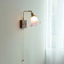 Helnys Glass Pink LED Wall Lights Pull Chain Switch Sconce Mirrror Light