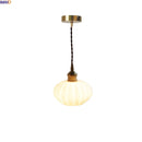 Helnys Pumpkin Shell LED Glass Pendant Light - Iron Canopy, Bedroom Dining Living Room Decor