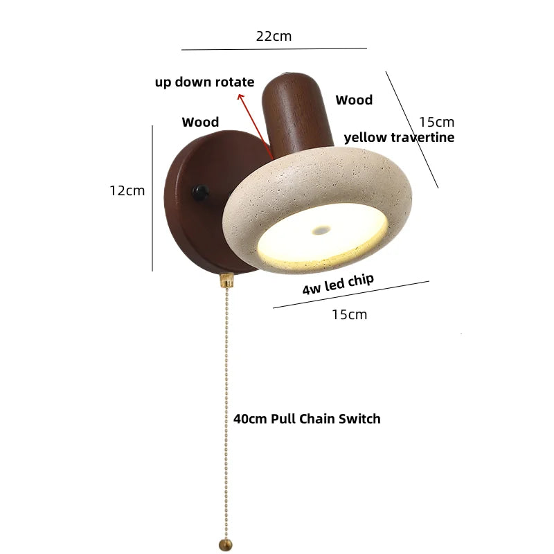 Helnys Yellow Travertine LED Wall Lamp Rotate Stair Light Fixture Lampara