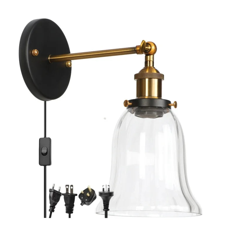 Helnys Clear Glass LED Wall Lamp Industrial Stair Light for Home Decor and Lighting