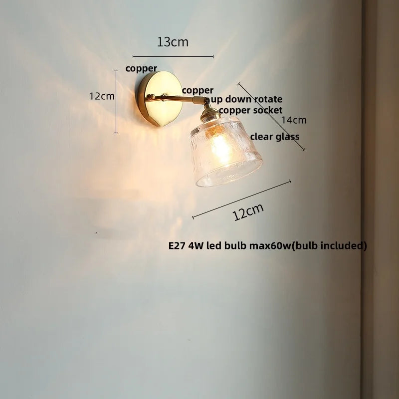 Helnys Copper LED Wall Lights Clear Glass Pull Chain Switch - Modern Nordic Style