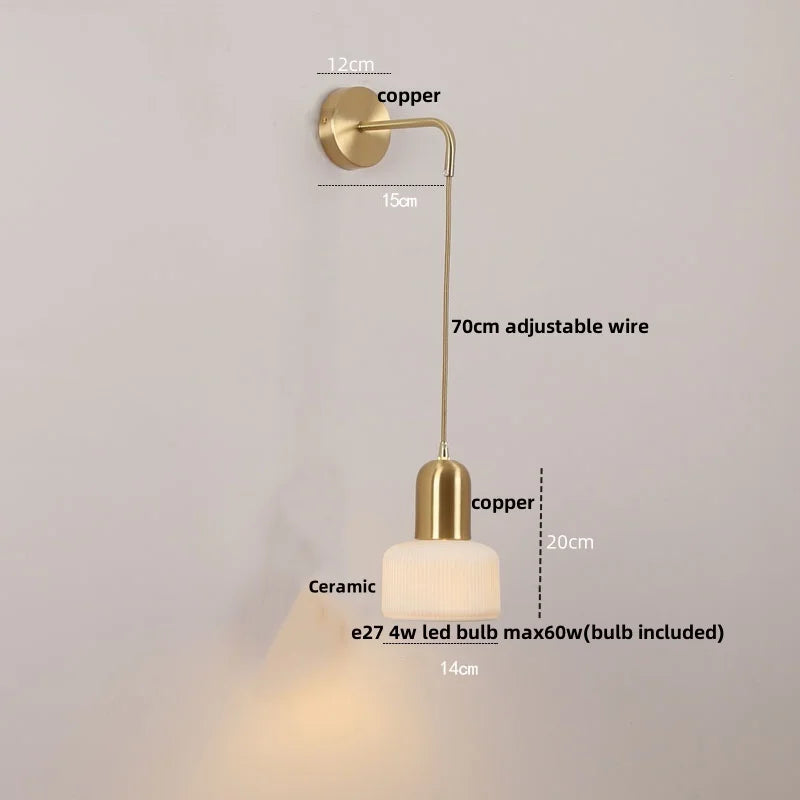 Helnys Rotatable Ceramic LED Wall Sconce Nordic Walnut Wood Bedside Lamp