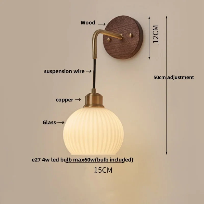 Helnys Adjustable LED Wall Light Modern Pull Chain Switch Glass Stair Lights