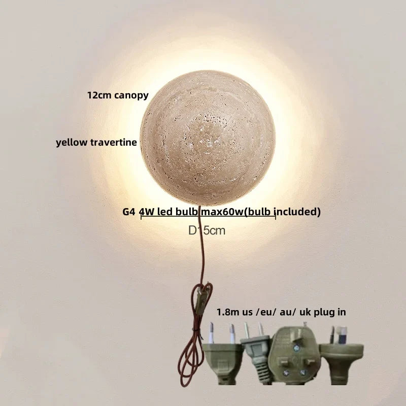 Helnys White Glass Globe LED Wall Light with Stone Base, Japan Style Sconce