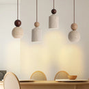 Helnys Ambient LED Pendant Wood Canopy Yellow Travertine Glass Hanging Lamp