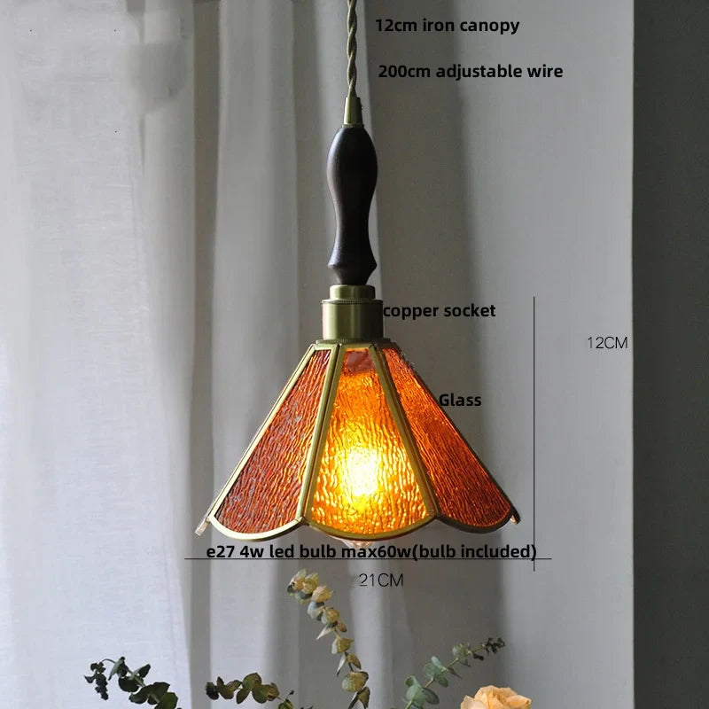 Helnys Flower Glass Pendant Lamp with Adjustable Wire, LED Dining Room Light