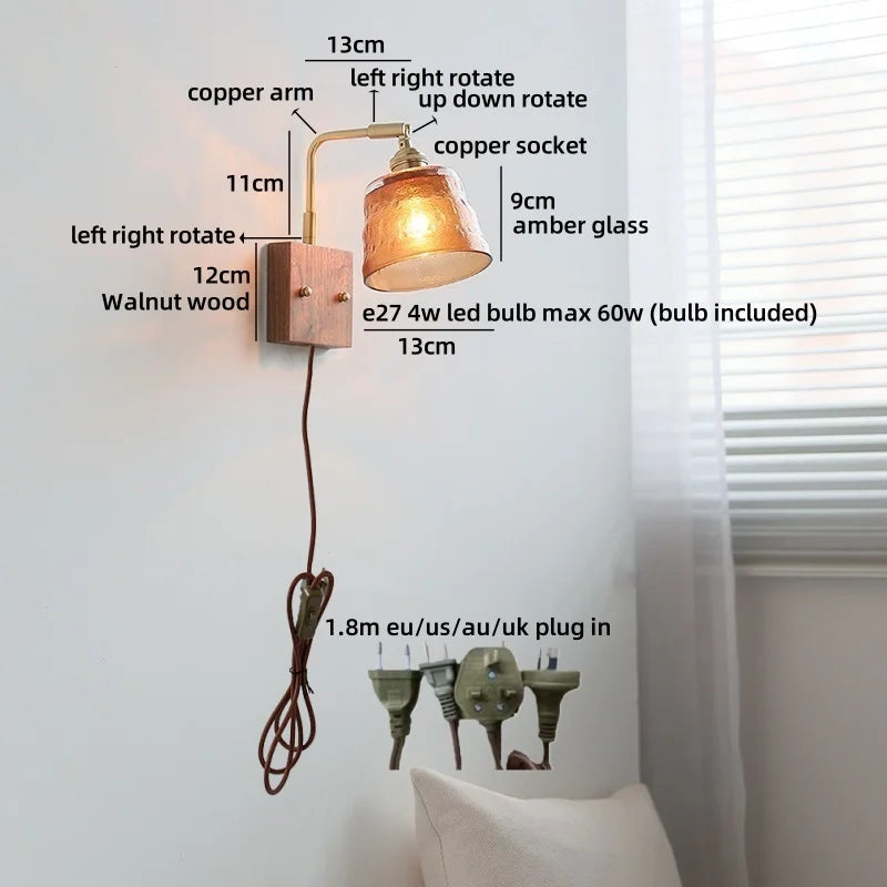 Helnys Wabi Sabi LED Wall Lamps Amber Glass Brass Mirror Light