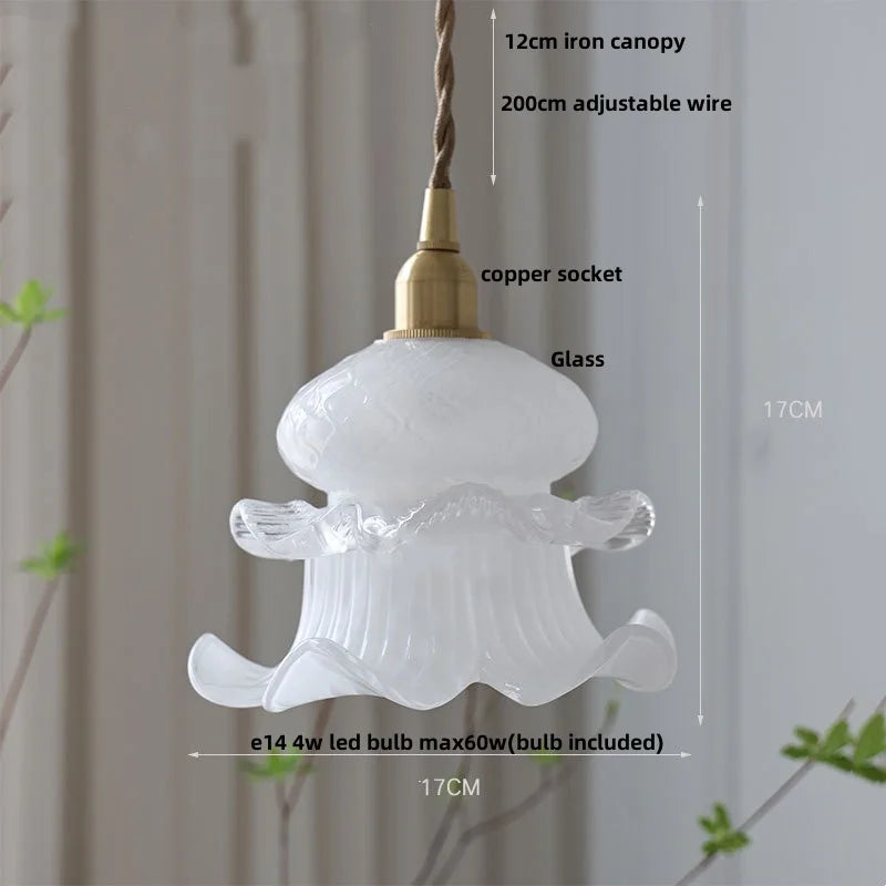 Helnys Amber Glass LED Pendant Lamp Nordic Modern Walnut Wood Copper Hanging Light