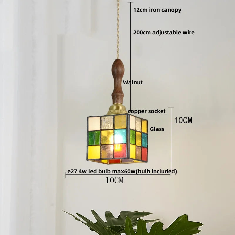 Magic Cube LED Pendant Lights by Helnys - Colorful Glass Tiffany Style Hang Lamp