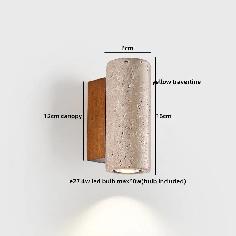 Helnys Yellow Travertine LED Wall Light Fixtures Vintage Industrial Bedside Sconce