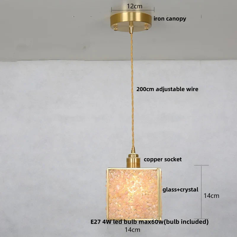 Helnys Crystal Glass LED Pendant Light Fixture American Style Luxury Hang Lamp