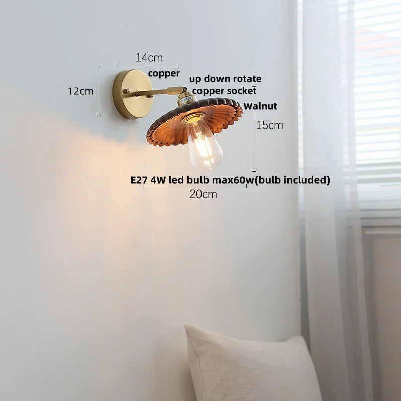 Helnys Wood LED Wall Sconce Pull Chain Switch Up Down Rotatable Bathroom Mirror Light
