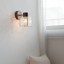 Helnys Clear Glass LED Wall Light Fixture Nordic Modern Walnut Wood Bedside Lamp
