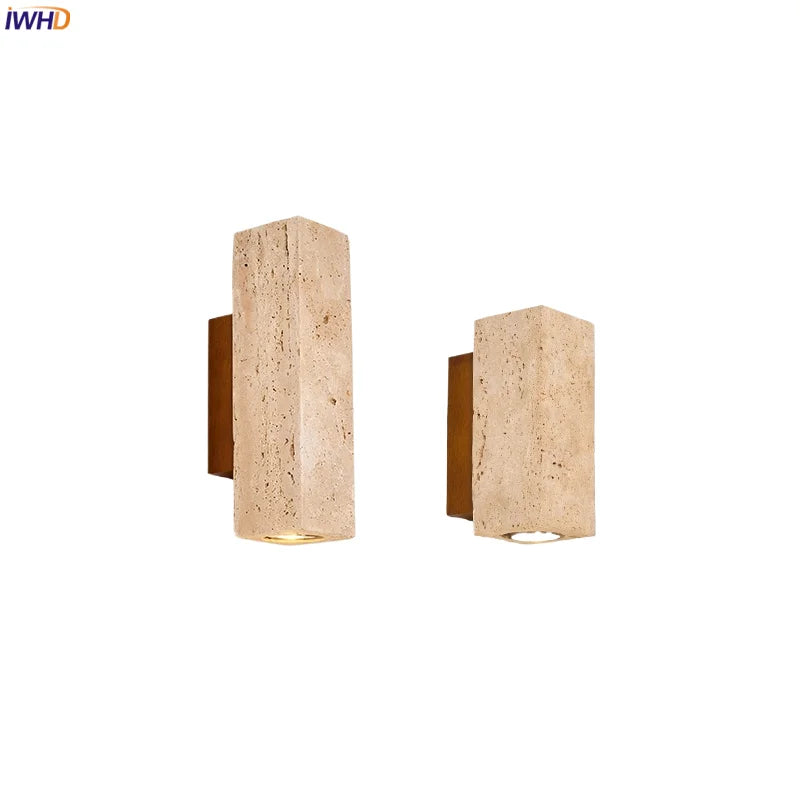 Helnys Square LED Wall Lamp Stone Wood Sconce for Home Decor Mirrors