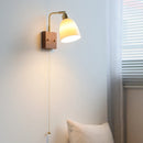 Helnys Vintage Brass Ceramic LED Wall Lamp with Pull Chain Switch