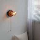 Helnys Vintage LED Wall Lamp with Pull Chain Switch, Walnut Ash Wood & Copper.