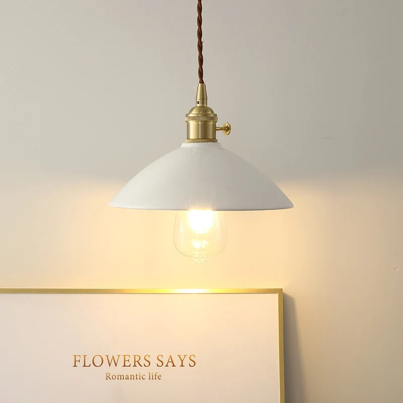 Helnys White Ceramic LED Pendant Light Fixture, Adjustable Nordic Modern Hang Lamp