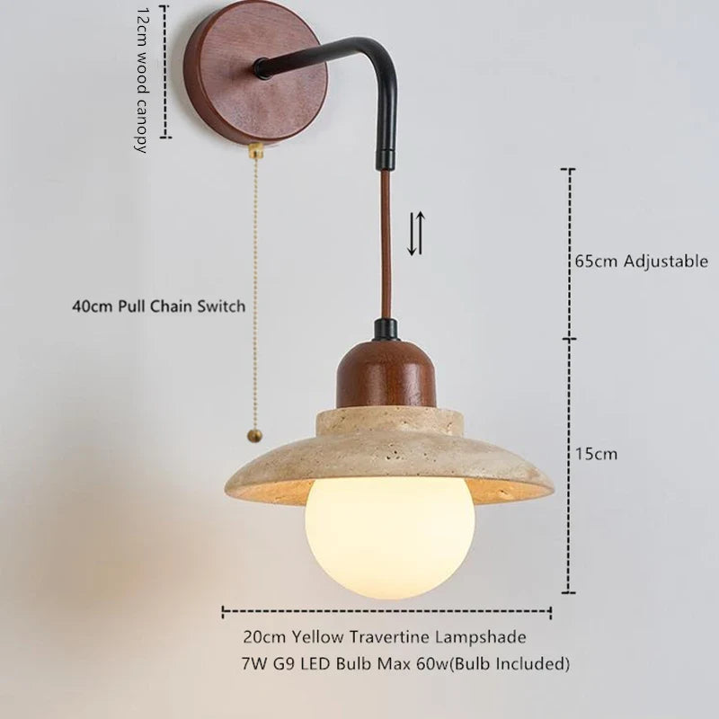 Helnys LED Wall Lamp in Walnut Yellow Travertine for Stair Living Room Lighting