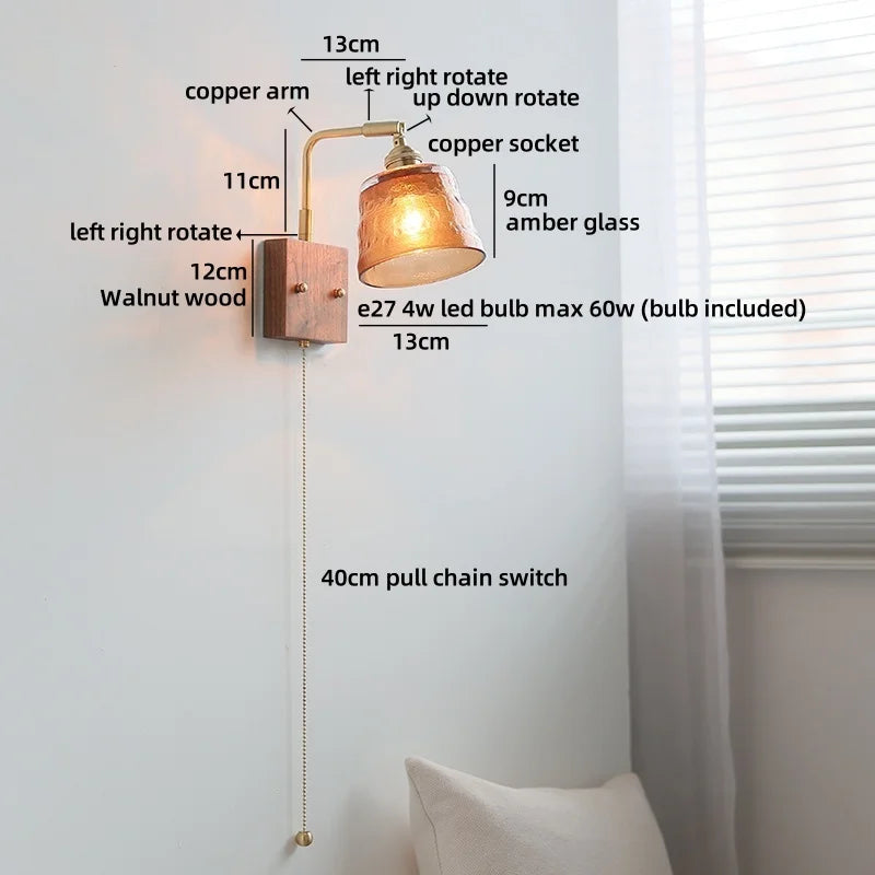 Helnys Wabi Sabi LED Wall Lamps Amber Glass Brass Mirror Light