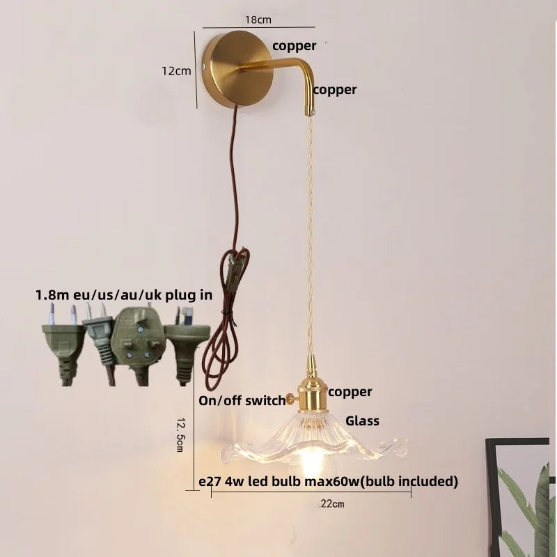 Helnys Adjustable LED Wall Lights Glass Bedside Lamp Modern Stair Light Fixtures