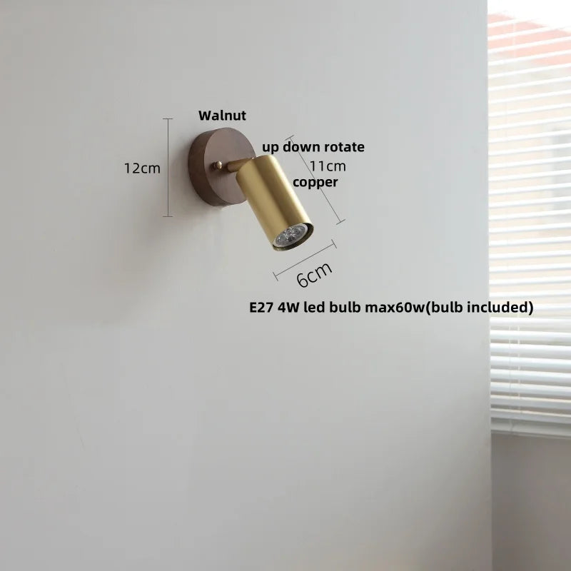 Helnys Nordic Modern Wood Copper Wall Sconce with Pull Chain Switch