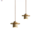 Helnys LED Pendant Lamp Wood Base Yellow Travertine Adjustable Hanging Lights