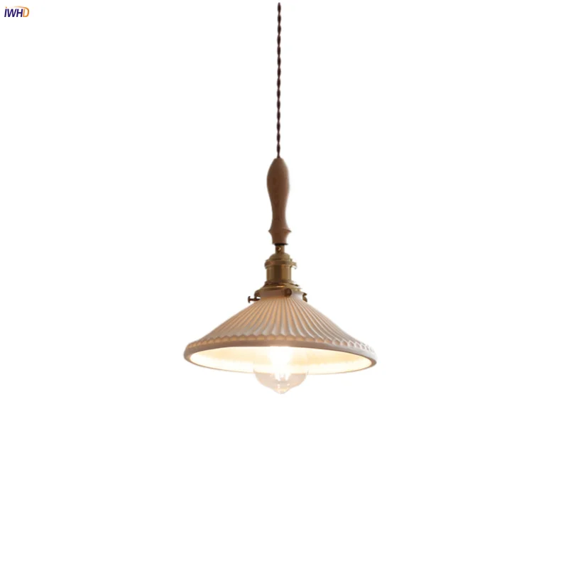 Helnys White Ceramic LED Pendant Lights with Ash Wood Detail - Modern Nordic Design