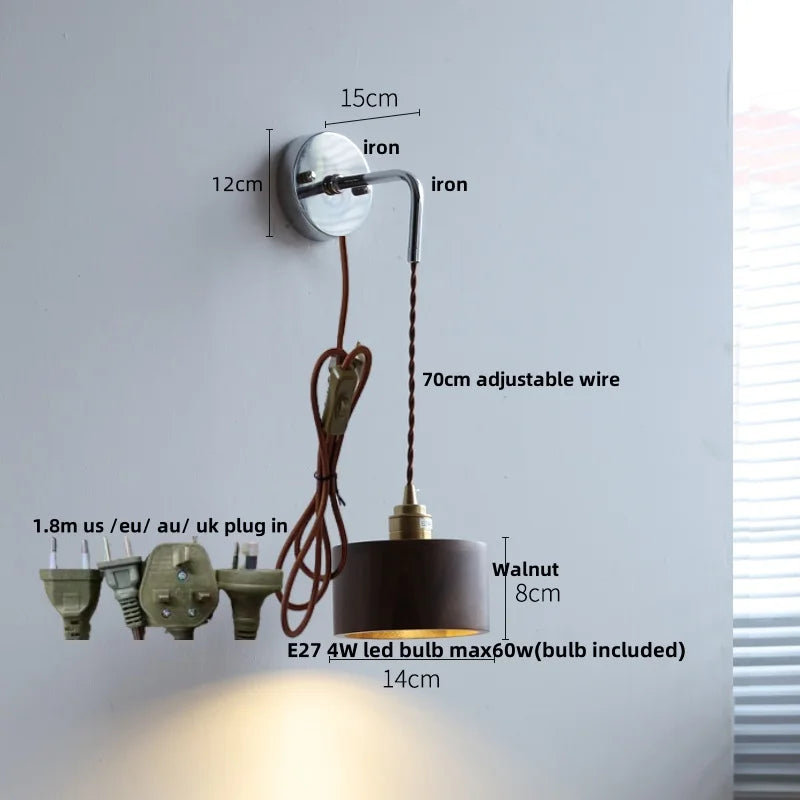 Helnys Walnut Ash LED Wall Lamp Sconce - Adjustable Japanese Style Stair Light Fixtures