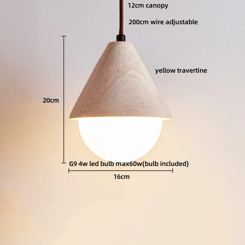 Helnys Yellow Travertine Circular LED Pendant Lamp for Bedroom and Living Room