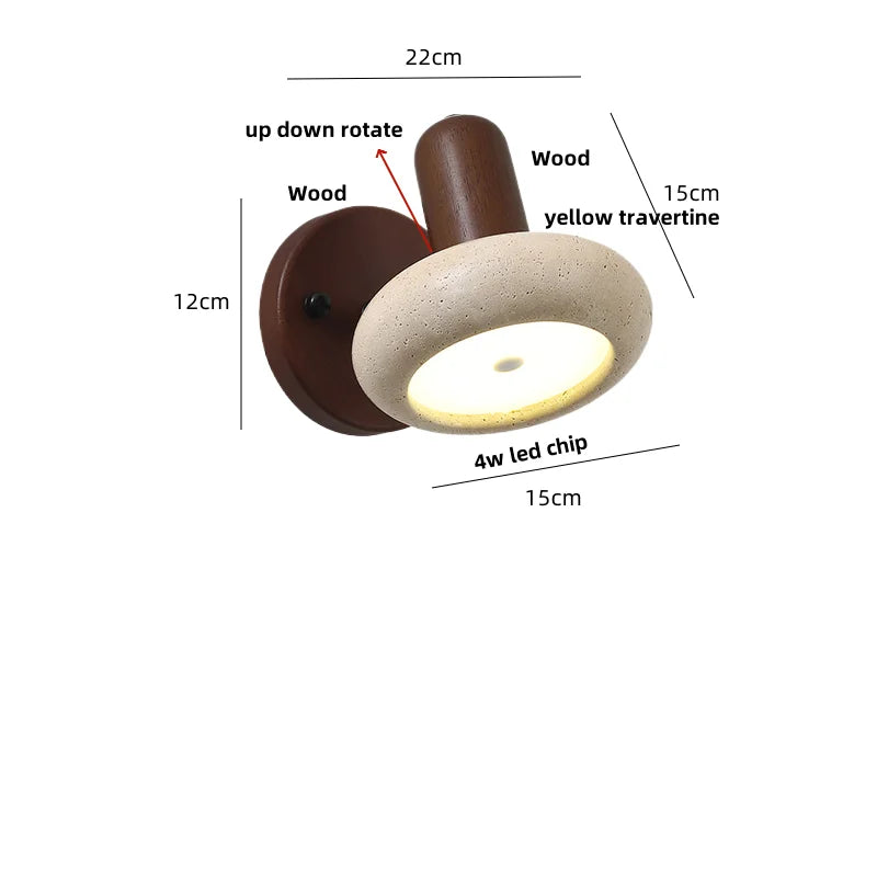 Helnys Yellow Travertine LED Wall Lamp Rotate Stair Light Fixture Lampara