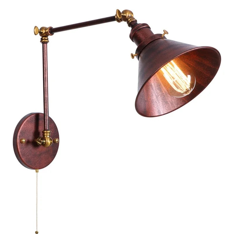 Helnys Vintage Iron LED Wall Lamp with Pull Chain Switch