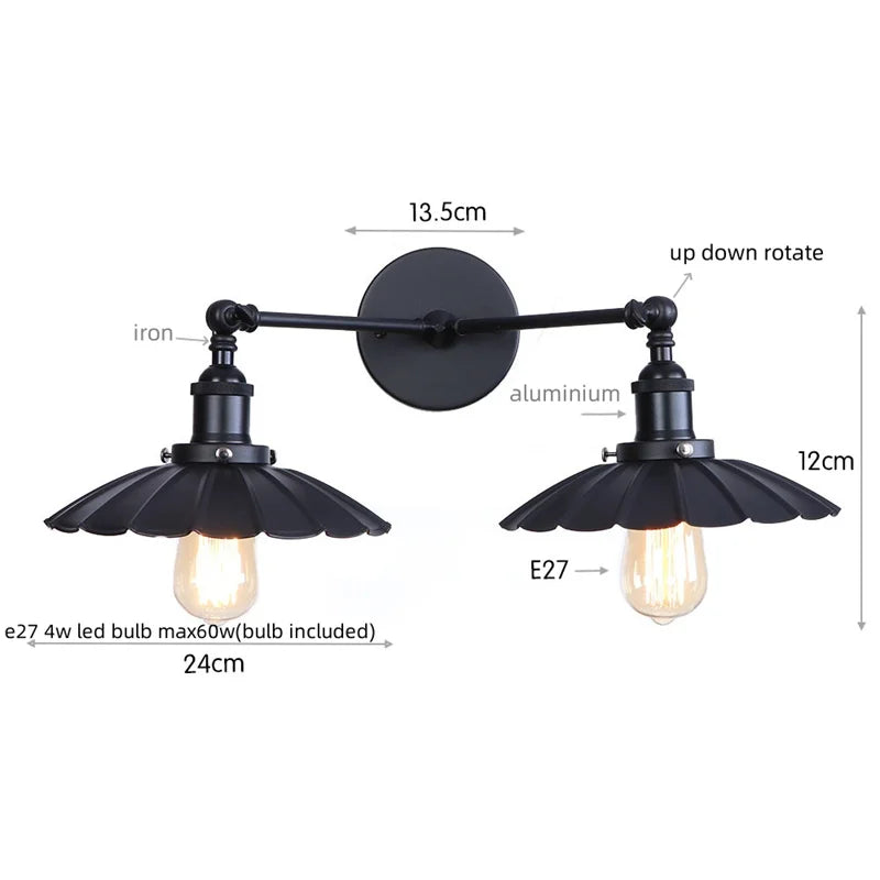Helnys Vintage LED Wall Lamp Iron Industrial Style Loft Wandlamp