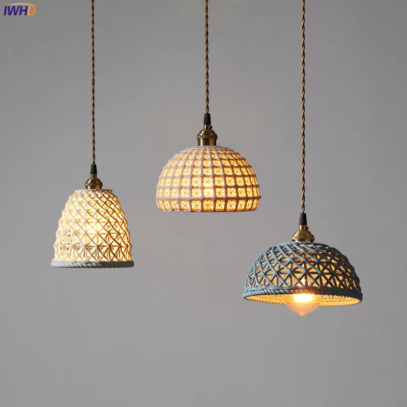Helnys White Ceramic LED Pendant Lights - Nordic Modern Copper Hanging Lamp