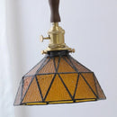 Helnys Amber Glass LED Pendant Light Fixture with Walnut Wood Bar and Adjustable Wire