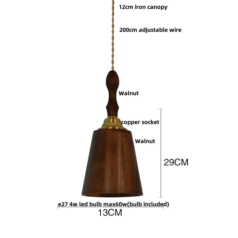 Helnys Walnut Wood LED Pendant Light Fixture for Bedroom Living Room