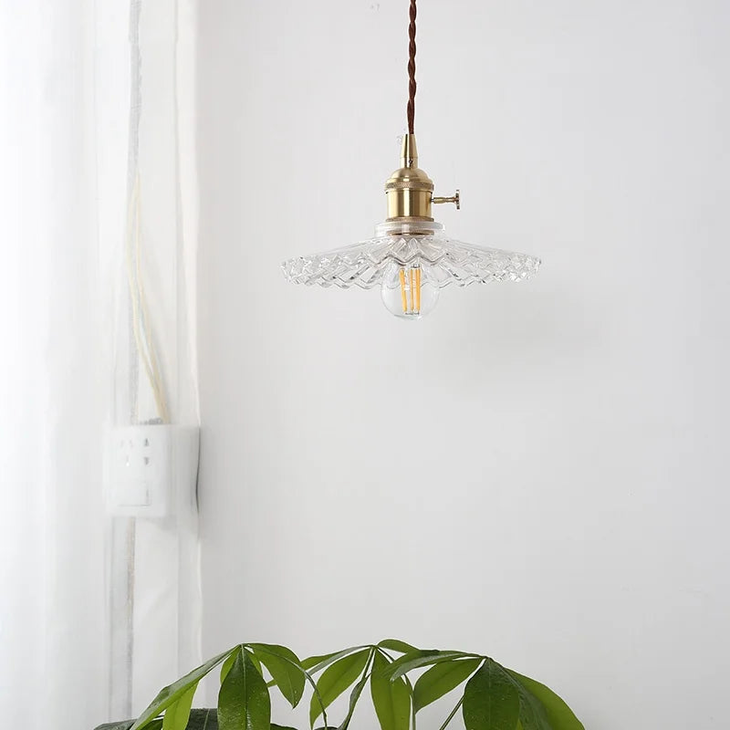 Helnys Clear Glass LED Pendant Lamp with Adjustable Wire and Copper Knob Switch