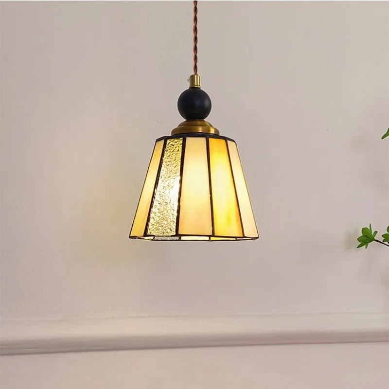 Helnys Adjustable LED Glass Pendant Lights - Modern Nordic Tiffany Copper Wood Hang Lamp
