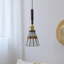 Helnys Tiffany Style Walnut Wood LED Pendant Lights with Copper Knob Switch
