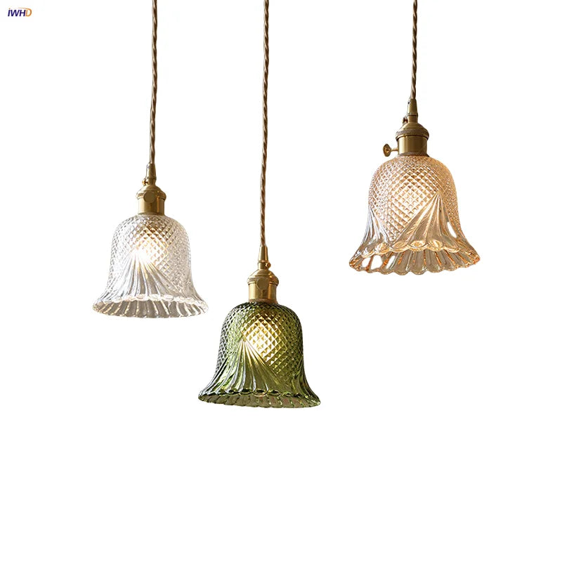 Helnys Flower Glass LED Pendant Lamp, Japan Style Hanging Light Fixtures